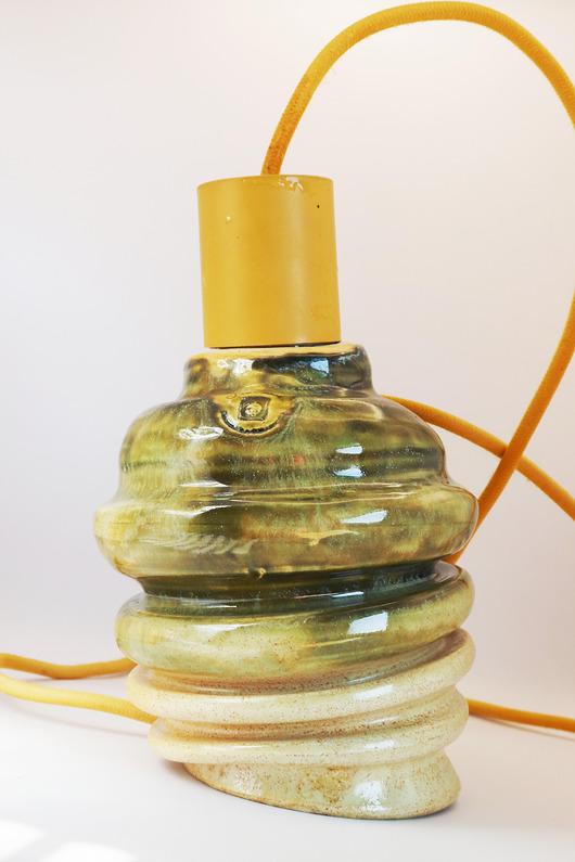 Lampa wisząca ceramiczna Dzwonek Zielona beżowa