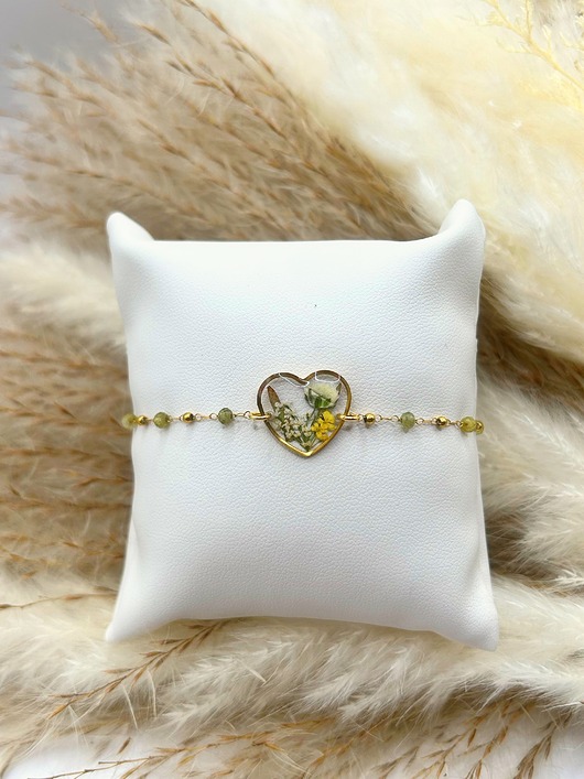 Bransoletka serduszko z kwiatami i zielonym turmalinem