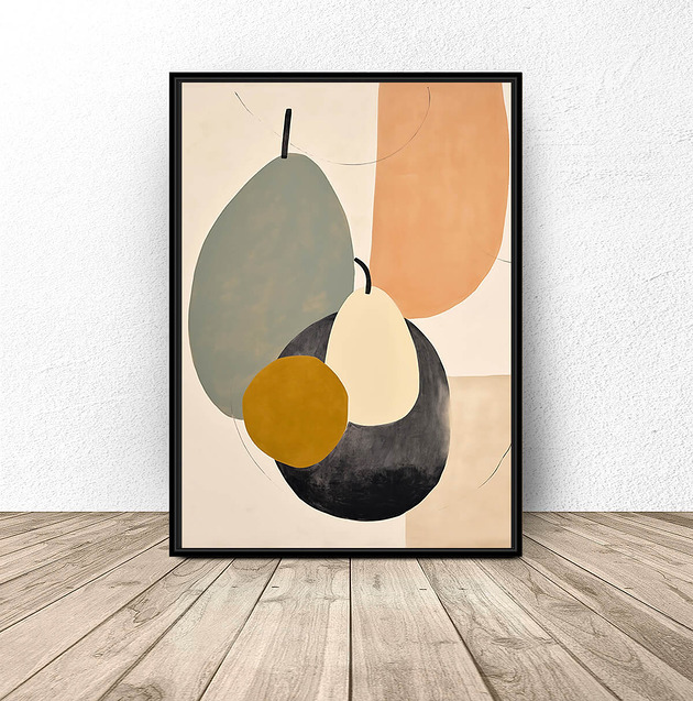 Beżowy plakat abstrakcyjny Owocowa martwa natura