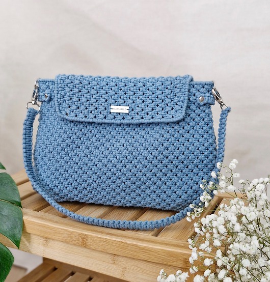 Torebka ze sznurka casualowa - pleciona makramą - morska bryza