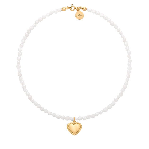 Złoty naszyjnik z pereł naturalnych z sercem