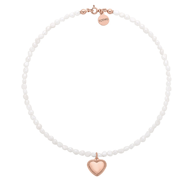 Naszyjnik z pereł naturalnych z sercem z różowego złota