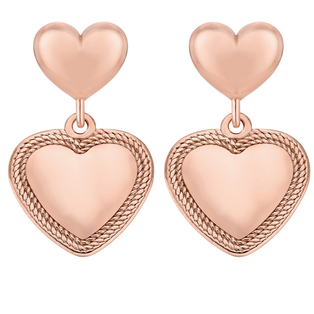 Kolczyki podwójne serca z różowego złota