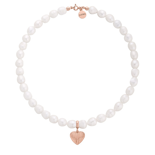 Naszyjnik z pereł naturalnych z sercem z różowego złota