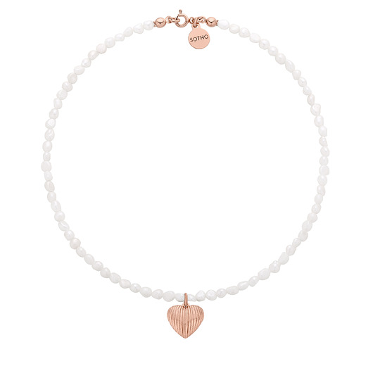 Naszyjnik z pereł naturalnych z sercem z różowego złota