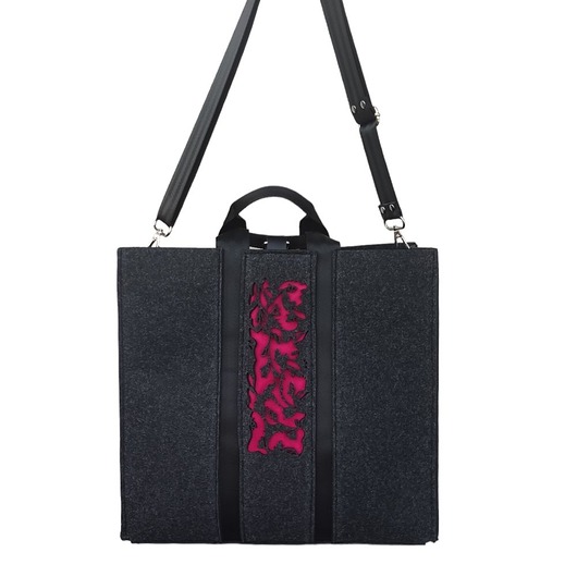 Torba Filcowa XXL z Organizerem - GRAFITOWA - 2 w 1 - ażur fuksja