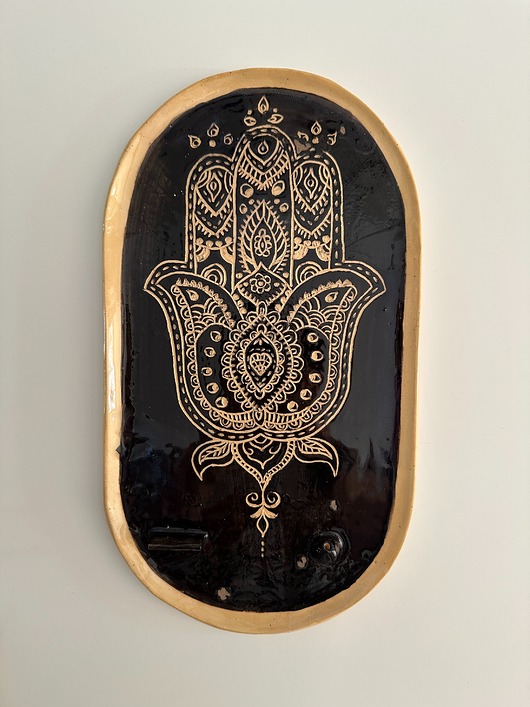 Duży talerz owalny, patera w Hamsa, palo santo, kadziedełko