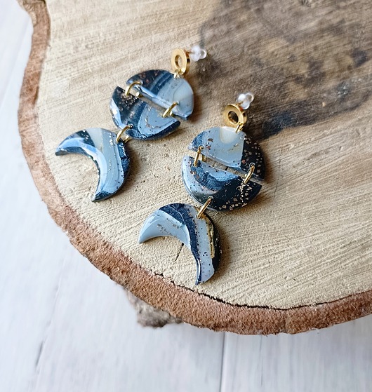 Czarne wiszące kolczyki z KSIĘŻYCEM z gliny polimerowej, LUNULE