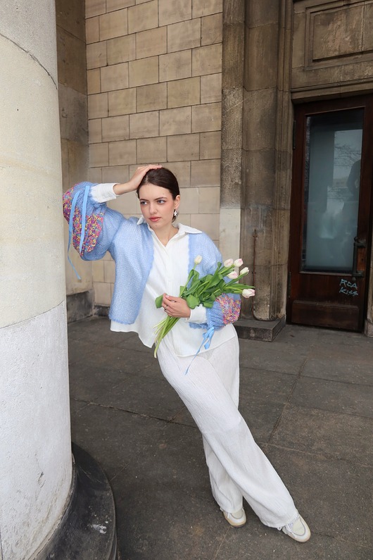 Kardigan babyblue z koronkami