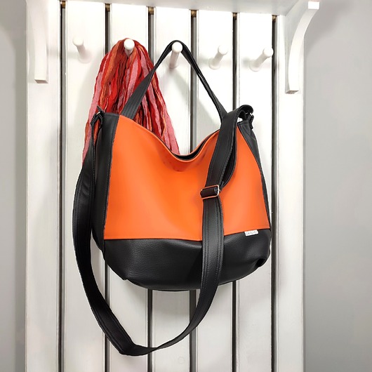 Ciemnopomarańczowa torba shopper, listonoszka 3wa, pomarańczowa torebka damska