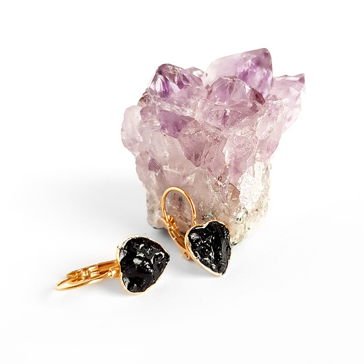 Czarny turmalin kolczyki serca