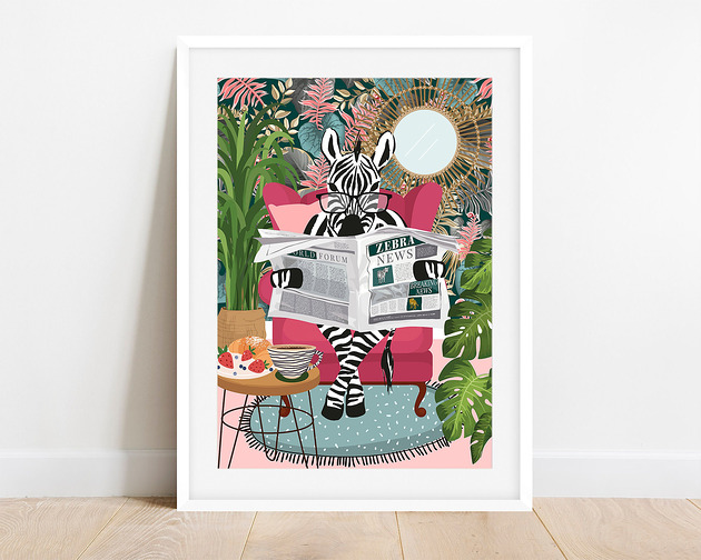 Plakat Zebra w tropikalnym salonie