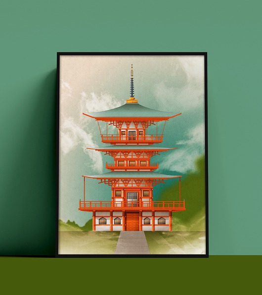 Plakat Pagoda Świątyni Seiganto-ji w Natchikatsuuri ,Japonia