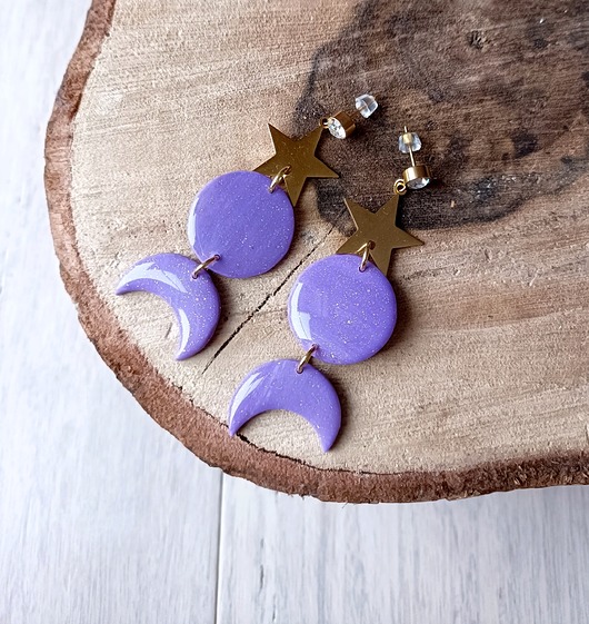 Długie kolczyki z KSIĘŻYCEM z gliny polimerowej