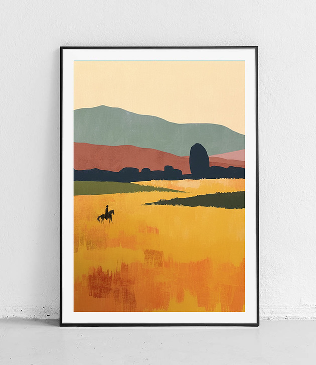 Plakat Samotny jeździec na pustyni