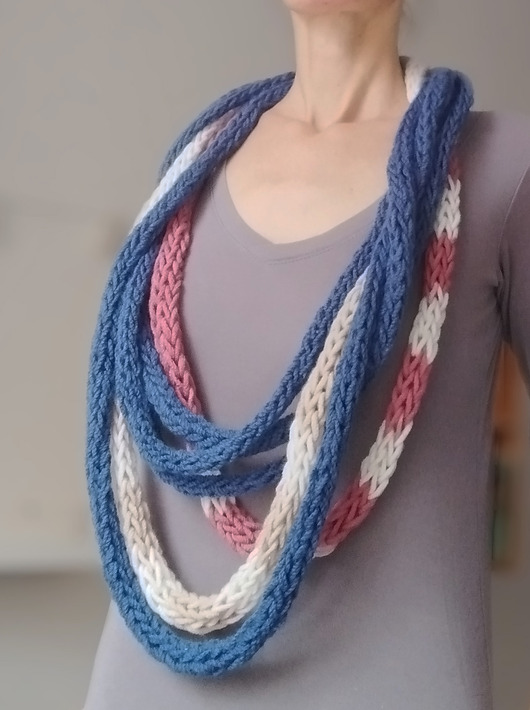 Szal/zamotka szalik komin niebiesko wrzosowy