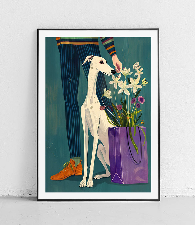 Plakat Pies i kwiaty