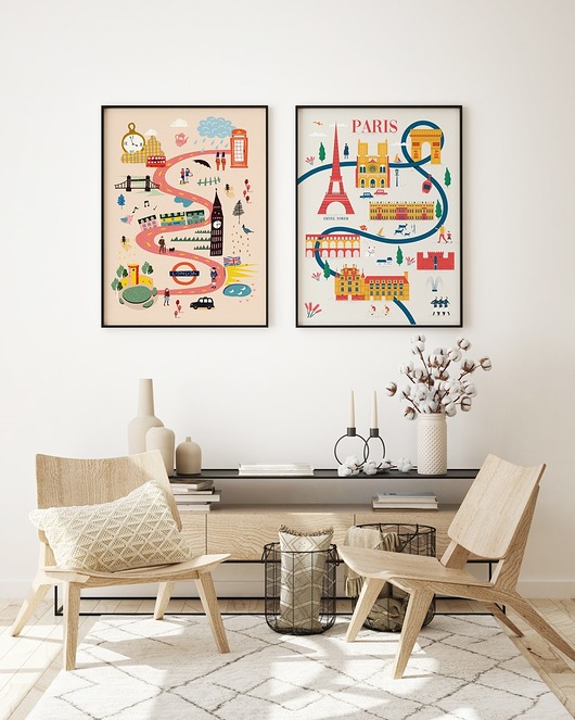 Zestaw ilustrowanych plakatów - miasta