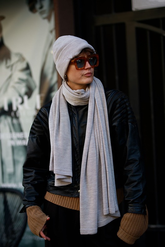 Wełniany komplet czapka + szalik beż szary melanż 100% wełna merino