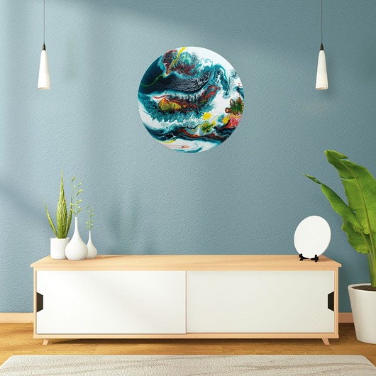 Zachód Słońca nad Lasem abstrakcja obraz ręcznie malowany na drewnie 50 cm