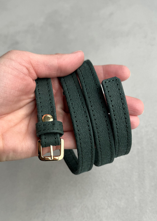 Damski pasek do spodni Klara - zielona butelka - 15mm - złote okucia