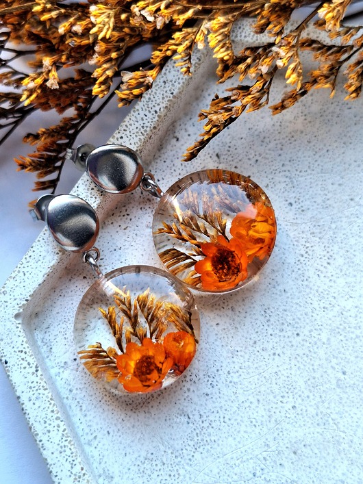 Kolczyki z suszonymi kwiatami