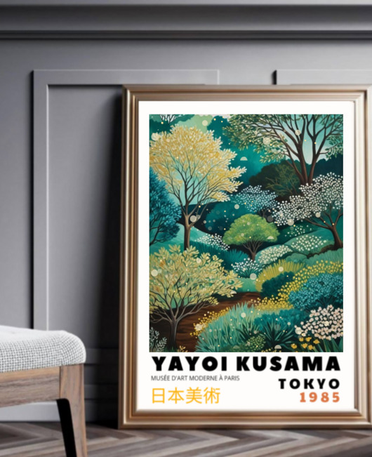 PLAKAT dekoracyjny las drzewa Yayoi Kusama, poster zielony