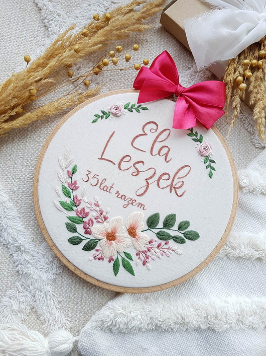 Tamborek ELEGANCKI HAFT NA ROCZNICĘ ŚLUBU - pamiątka, rocznica, ślub