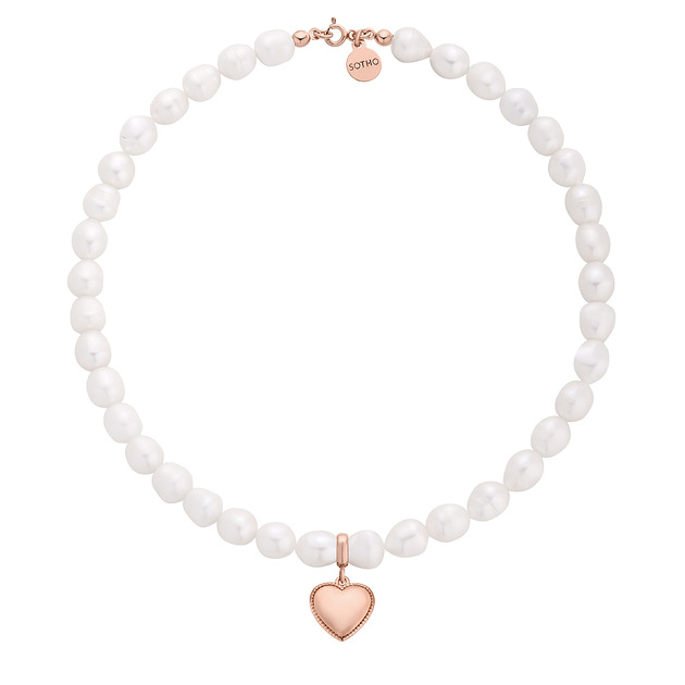 Naszyjnik z pereł naturalnych z sercem z różowego złota