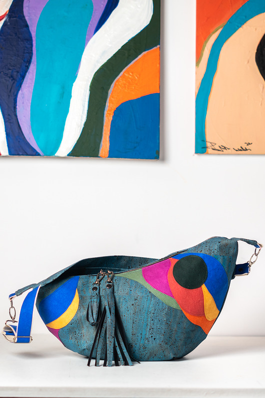 Personalizowana torba damska z korka turkusowa BANAMANA