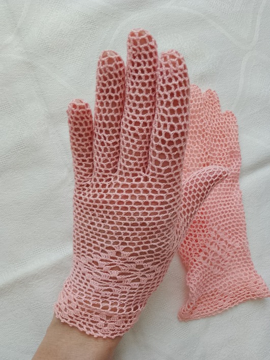 Rękawiczki koronkowe pudrowy róż r. S