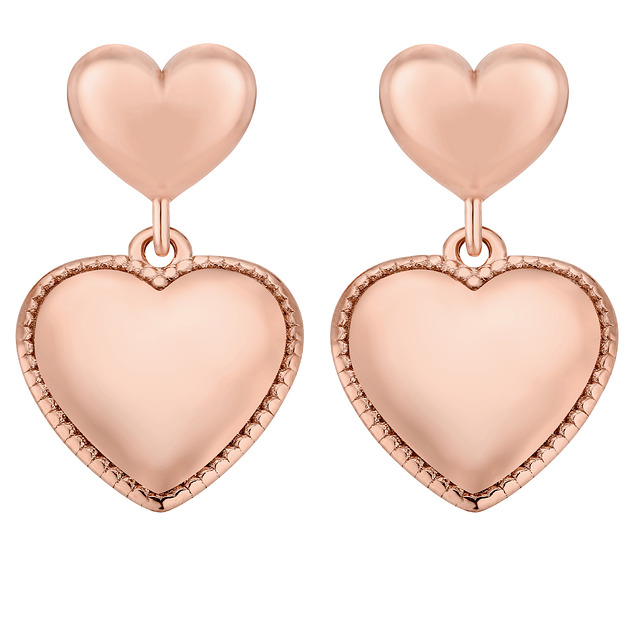 Kolczyki podwójne serca z różowego złota