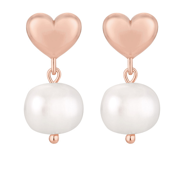 Kolczyki serca z różowego złota z perłami