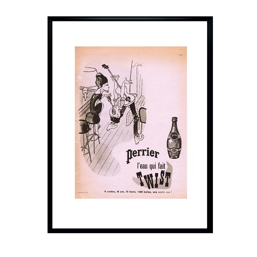 Plakat Oprawiona francuska reklama PERRIER l'eau qui fait Twist z 1963 r, Edm...