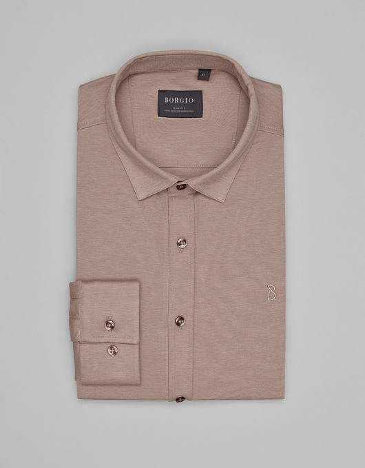 Koszula raguza 00497 długi rękaw beżowy slim fit