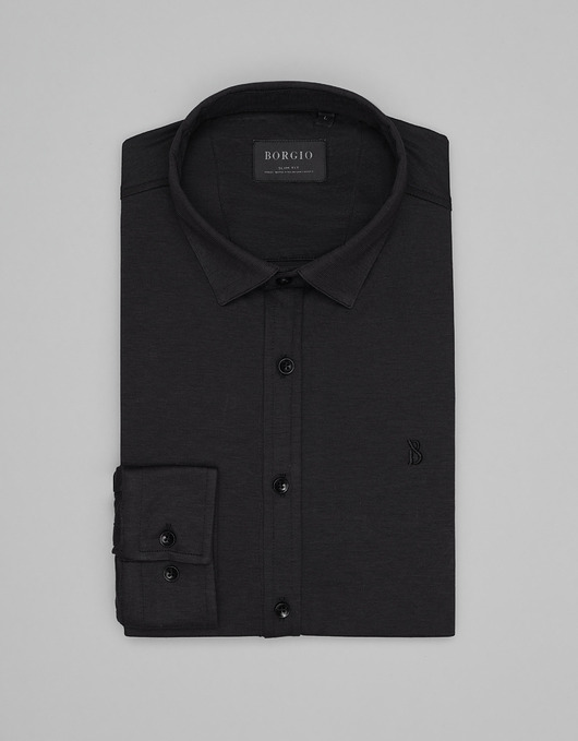 Koszula raguza 00498 długi rękaw czarny slim fit
