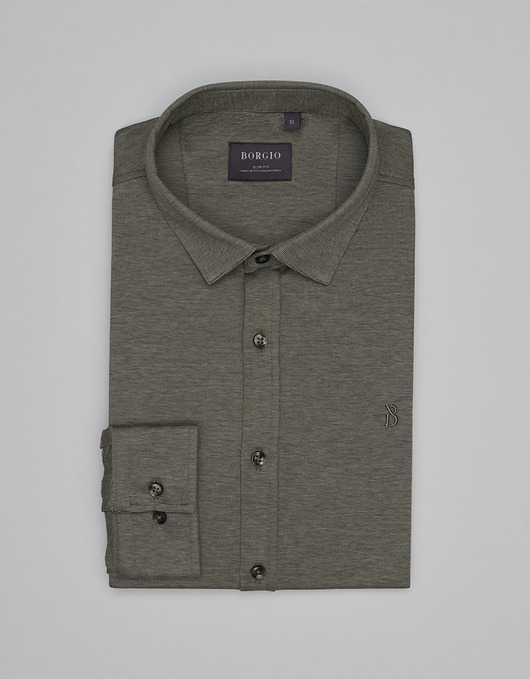 Koszula raguza 00499 długi rękaw zielony slim fit