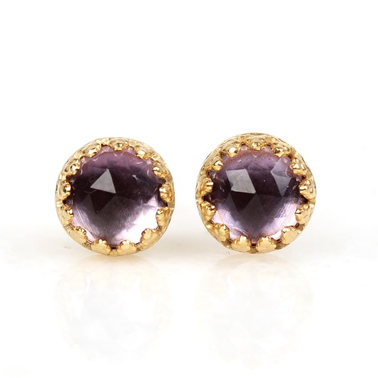 Kolczyki złote sztyfty Petite z ametystem