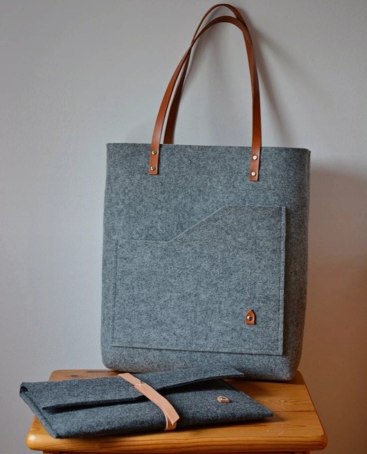 Torba na ramię XXL A4 na laptopa z filcu szara