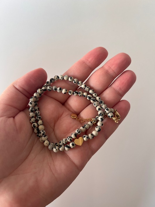 Handmade naszyjnik z jaspisem dalmatyńskim i serduszkiem