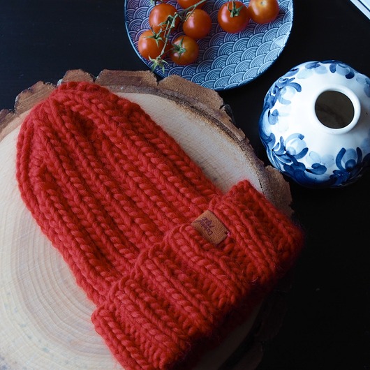 Czapka czerwona z wełny peruwiańskiej HANDMADE