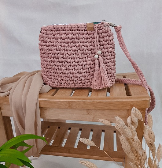 Torebka ze sznurka City bag - różowe złoto