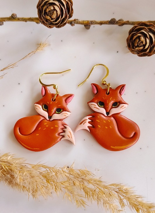 Kolczyki liski, rude lisy, duże lekkie kolczyki z wizerunkiem liska, boho