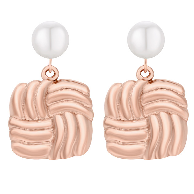 Kolczyki perły z retro kwadratami z różowego złota