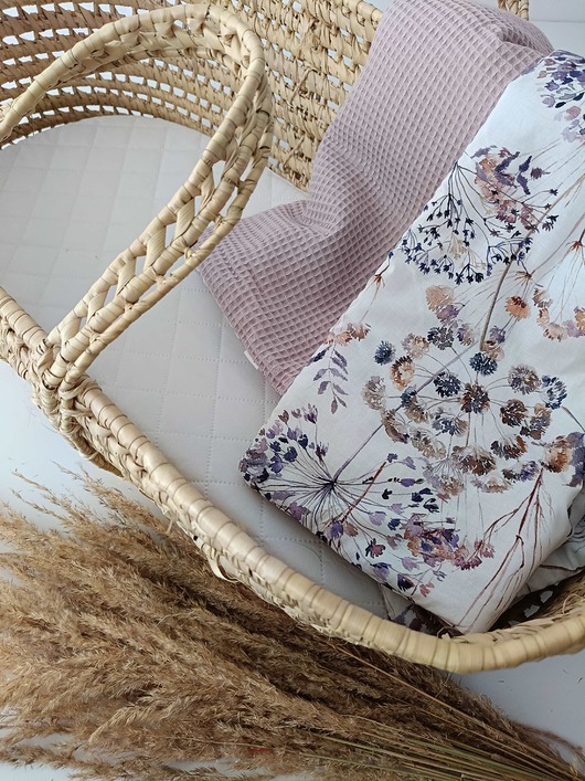 Bawełniany kocyk z wypełnieniem - pościel 75 x 60 + poduszka (kwiaty polne)