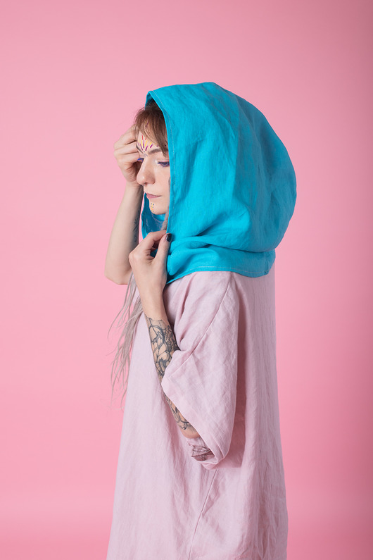 Szal, kaptur lniany 100% len kreszowany