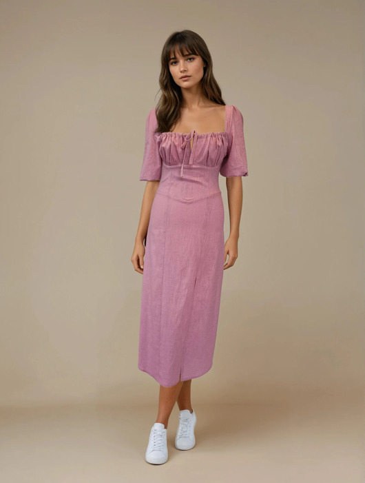 Sukienka Loren - 100% naturalny len, herbaciany róż
