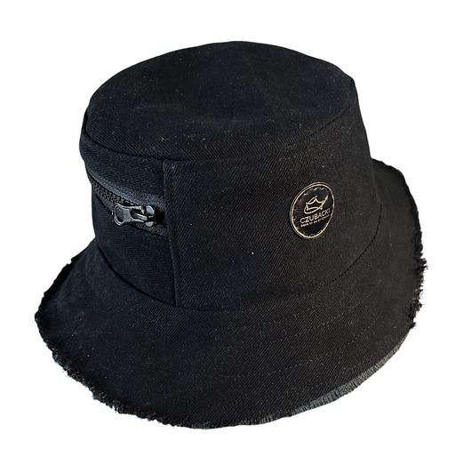 Bucket hat Z KIESZONKĄ: czarny ze strzępionym brzegiem