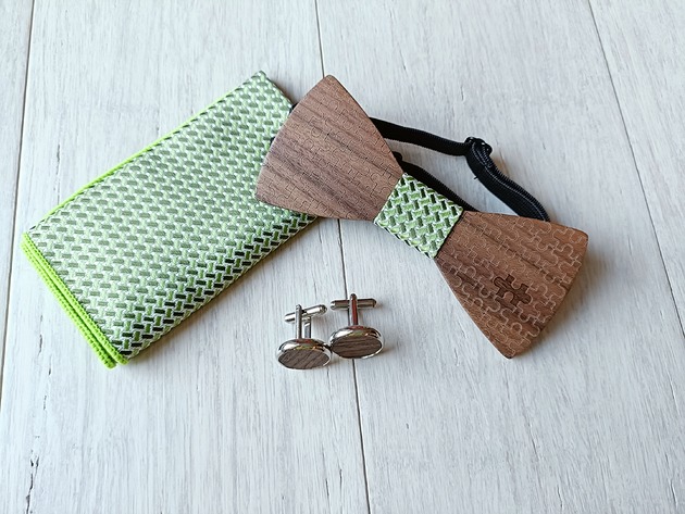 Zestaw z drewnianą muszką PUZZLE zieleń