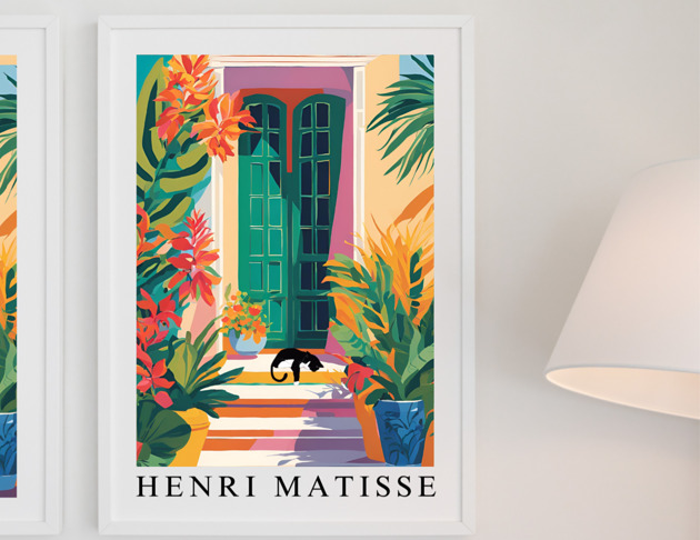 PLAKAT St Tropez, kot Matisse obraz, kolorowa dekoracja ścienna